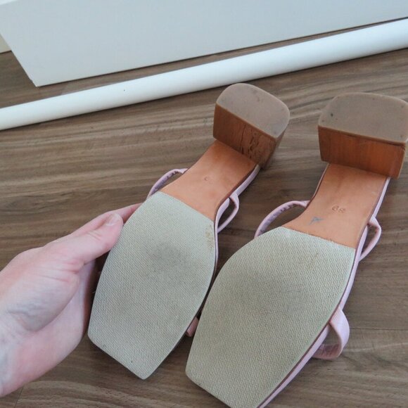 JAMES SMITH Sirenuse Strappy Leather Sandals Wood Block Heel Pastel Pink Size 8 - Picture 13 of 14